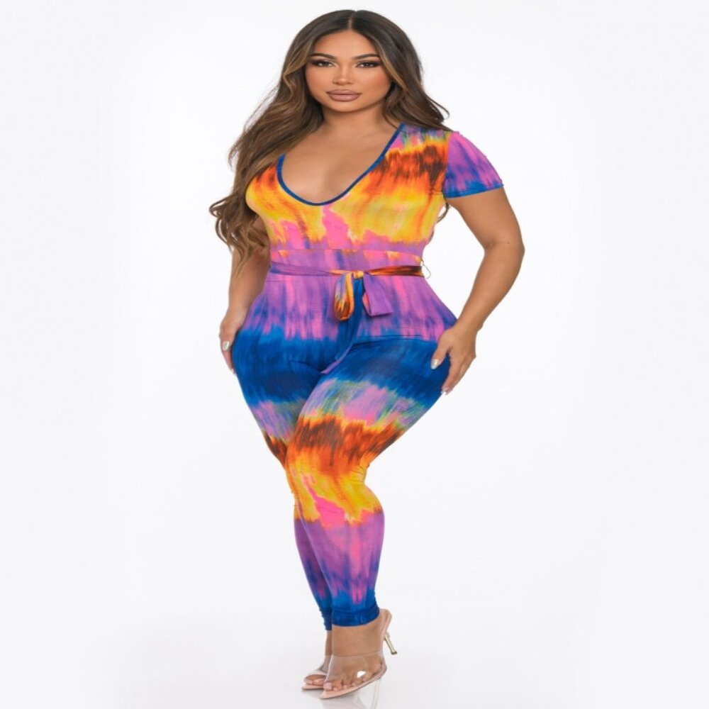 V Neck Belted Jumpsuit